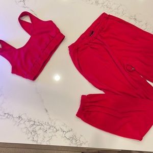 Lulu’s Red Cropped Tank & Sweatpants Outfit, Small
